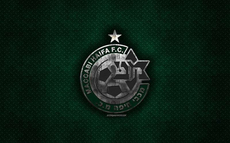 Maccabi Haifa FC, Israeli football club, green metal texture, metal logo, emblem, Haifa, Israel, Israeli Premier League, creative art, football, HD wallpaper