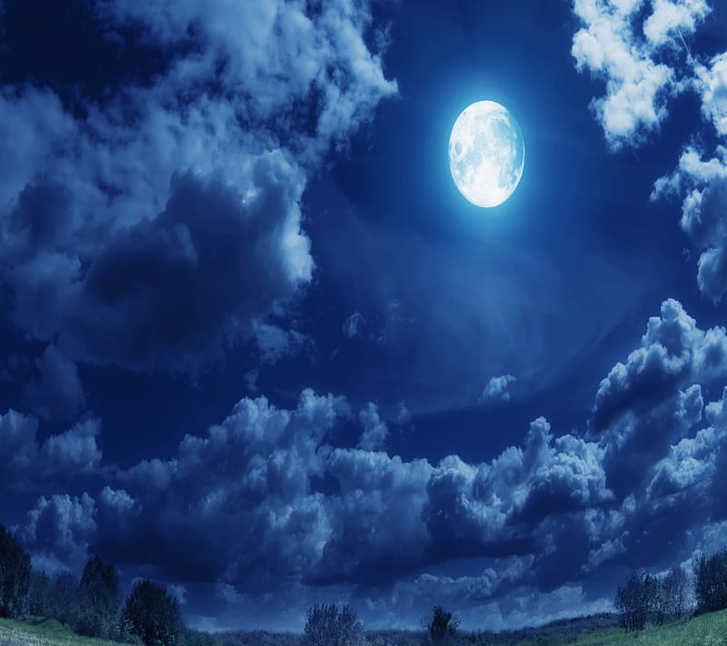 Full moon, blue, moonlight, nature, night, HD wallpaper | Peakpx