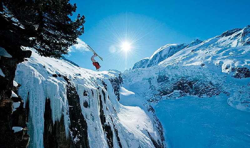 Crazy Ski-jump, for my friend Brandon ( FlyGuy5 ) :), sun, ski jump, snow, ice, winter, HD wallpaper