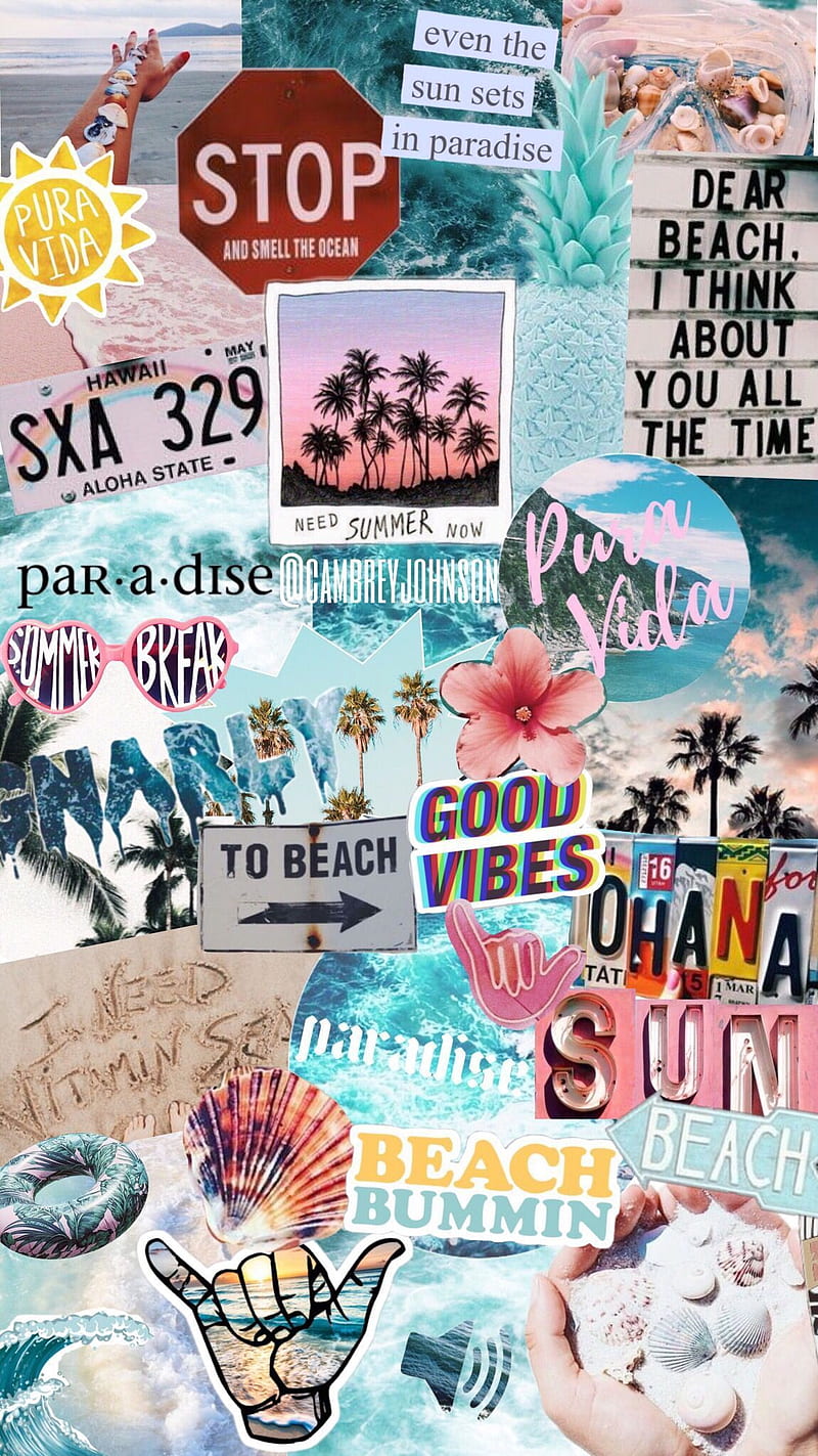 Hawaii Aesthetic Computer Collage Wallpaper  Hawaii waves Collage  background Wallpaper