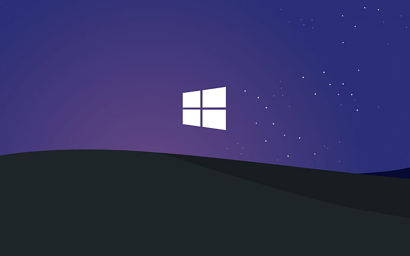 Windows logo, night landscape, purple-gray background, night, Windows, HD wallpaper