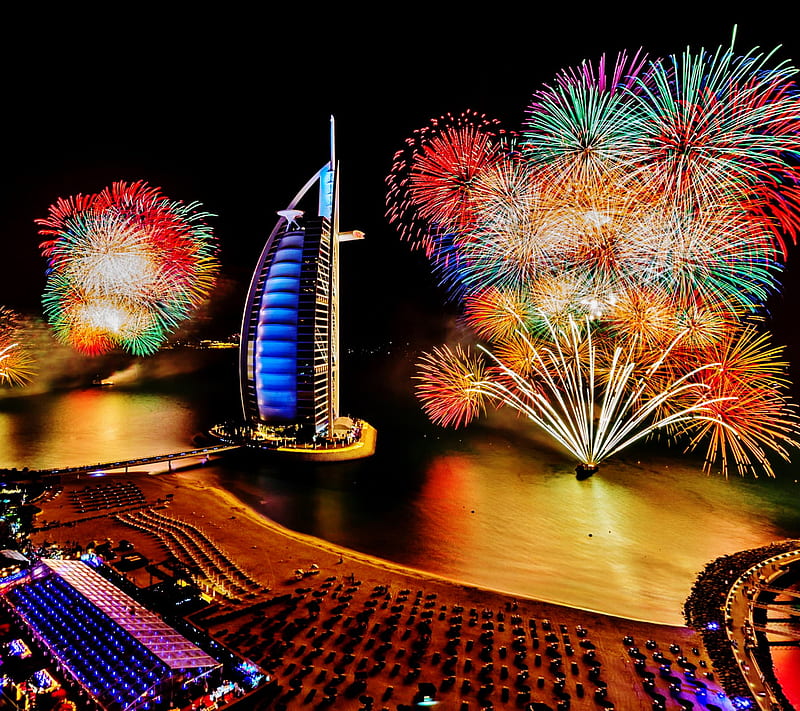 Dubai, burj dubai, dubai tower, eve, firework, fireworks, new year, night, HD wallpaper