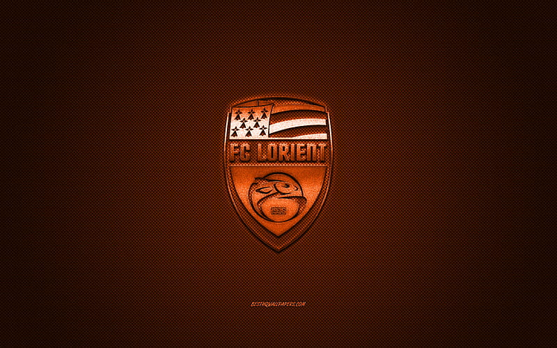 FC Lorient, French football club, Ligue 2, orange logo, orange carbon fiber background, football, Lorient, France, FC Lorient logo, HD wallpaper