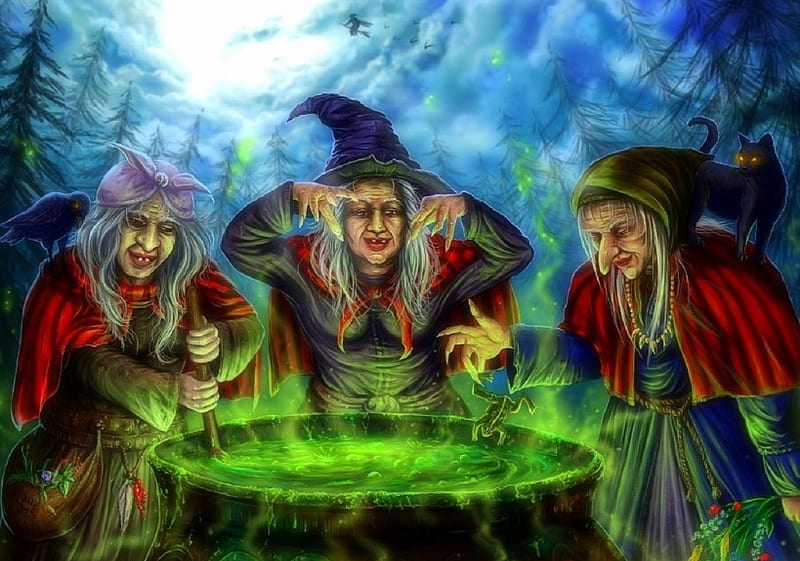 Witches Brew, moons, holiday, halloween, witches, love four seasons, digital art, fantasy, paintings, cauldron, weird things people wear, HD wallpaper