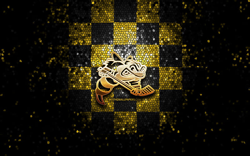 Sarnia Sting, glitter logo, OHL, yellow black checkered background, hockey, canadian hockey team, Sarnia Sting logo, mosaic art, Canada, HD wallpaper