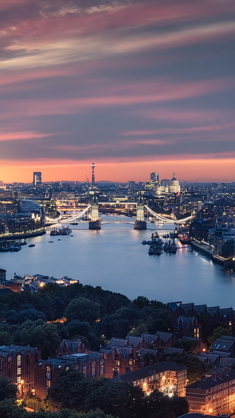 London , tower bridge, thames, city, cityscape, skyscraper, sunset, river, HD phone wallpaper