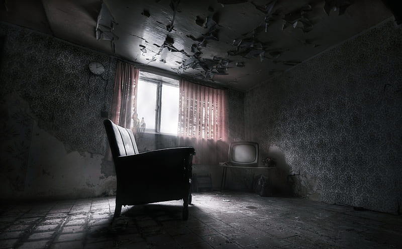 Man Made, Room, Abandoned, Chair, Television, Window, HD wallpaper
