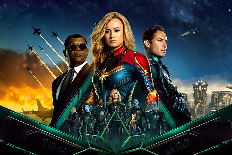 Movie, Captain Marvel, Brie Larson, Jude Law, Samuel L. Jackson, HD wallpaper