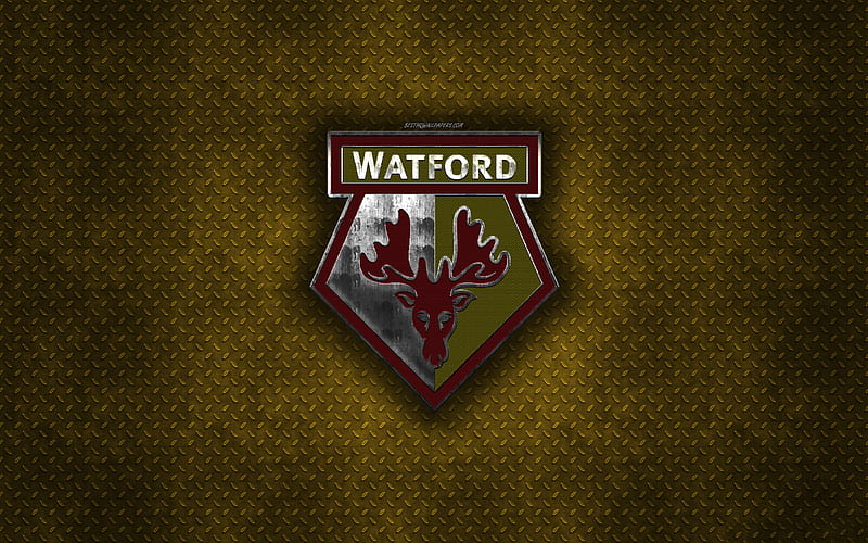 Watford FC, English football club, yellow metal texture, metal logo, emblem, Watford, England, Premier League, creative art, football, HD wallpaper