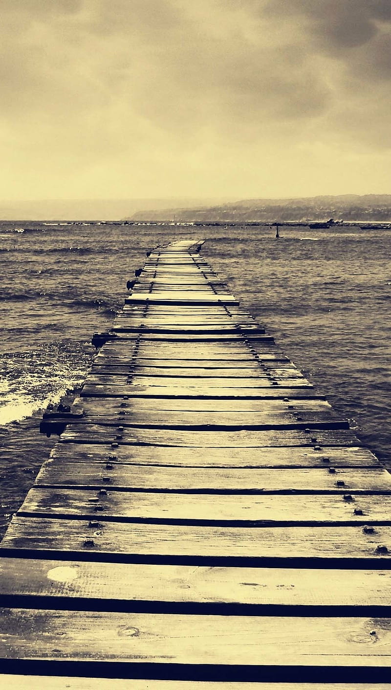 Lonely road, sea, pier, HD phone wallpaper