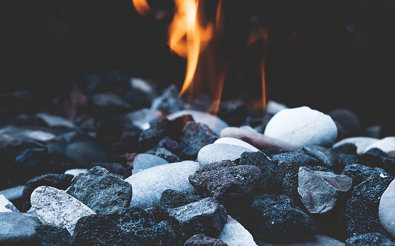 stones, fire, flame, burn, HD wallpaper