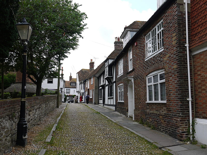 Street in Rye, Houses, Lamposts, Cobbles, Sussex, HD wallpaper