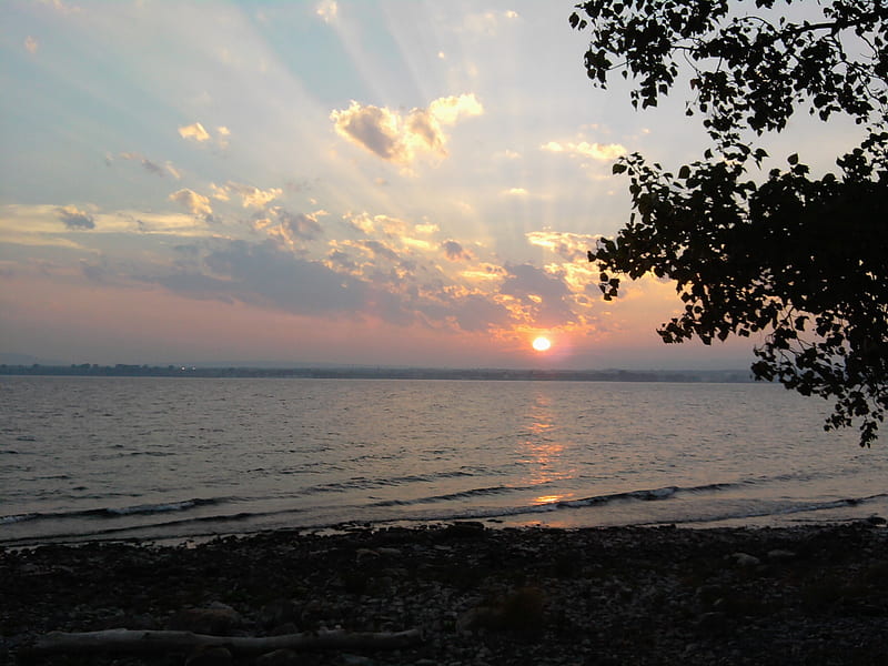 Lake Champlain, sunset, nature, water, lake, HD wallpaper