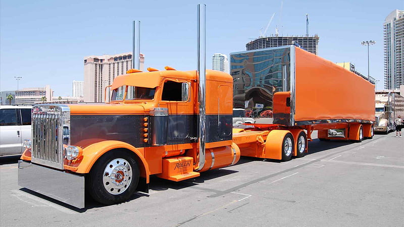 orange gulf coast big rig takuache truck cars, HD wallpaper
