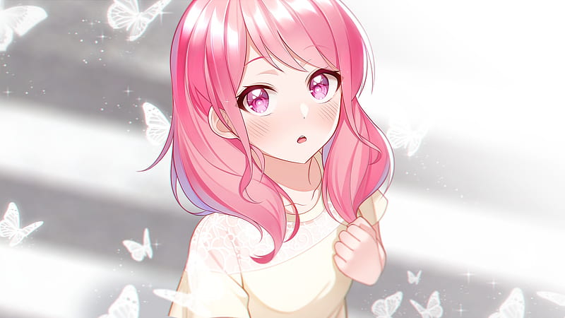maruyama aya, bang dream, pink hair, anime moe girl, Anime, HD wallpaper