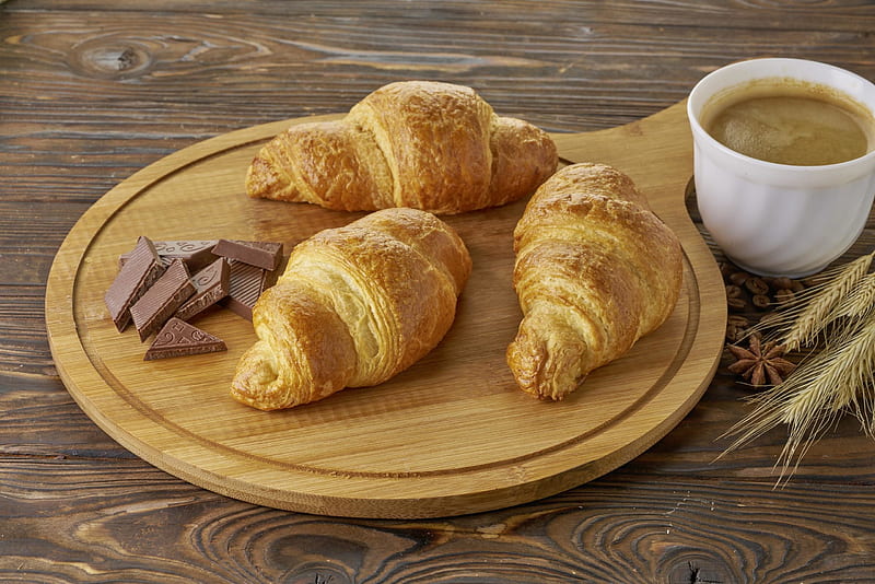 Food, Croissant, Breakfast, Chocolate, Coffee, Viennoiserie, HD wallpaper