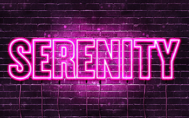 Serenity with names, female names, Serenity name, purple neon lights, horizontal text, with Serenity name, HD wallpaper