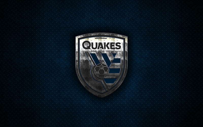 San Jose Earthquakes metal logo, creative art, American soccer club, MLS, emblem, blue metal background, San Jose, California, USA, football, Western Conference, Major League Soccer, HD wallpaper