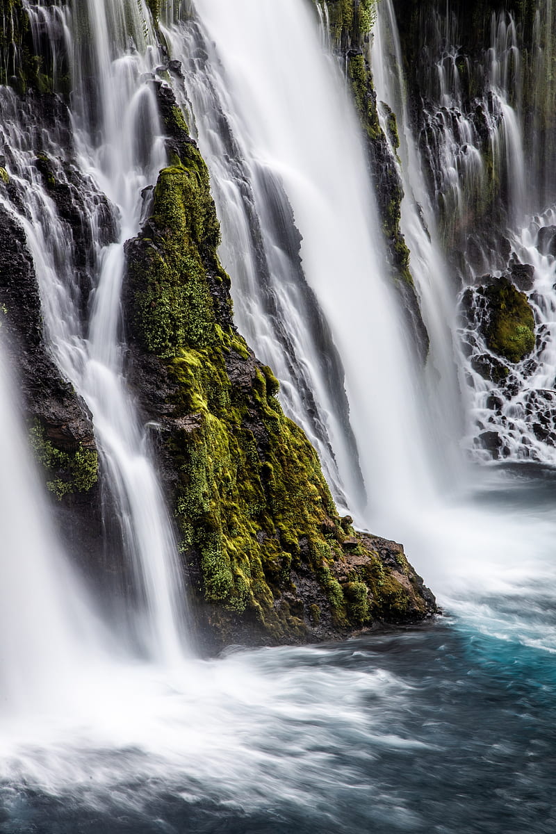 waterfall, rocks, moss, water, stream, HD phone wallpaper