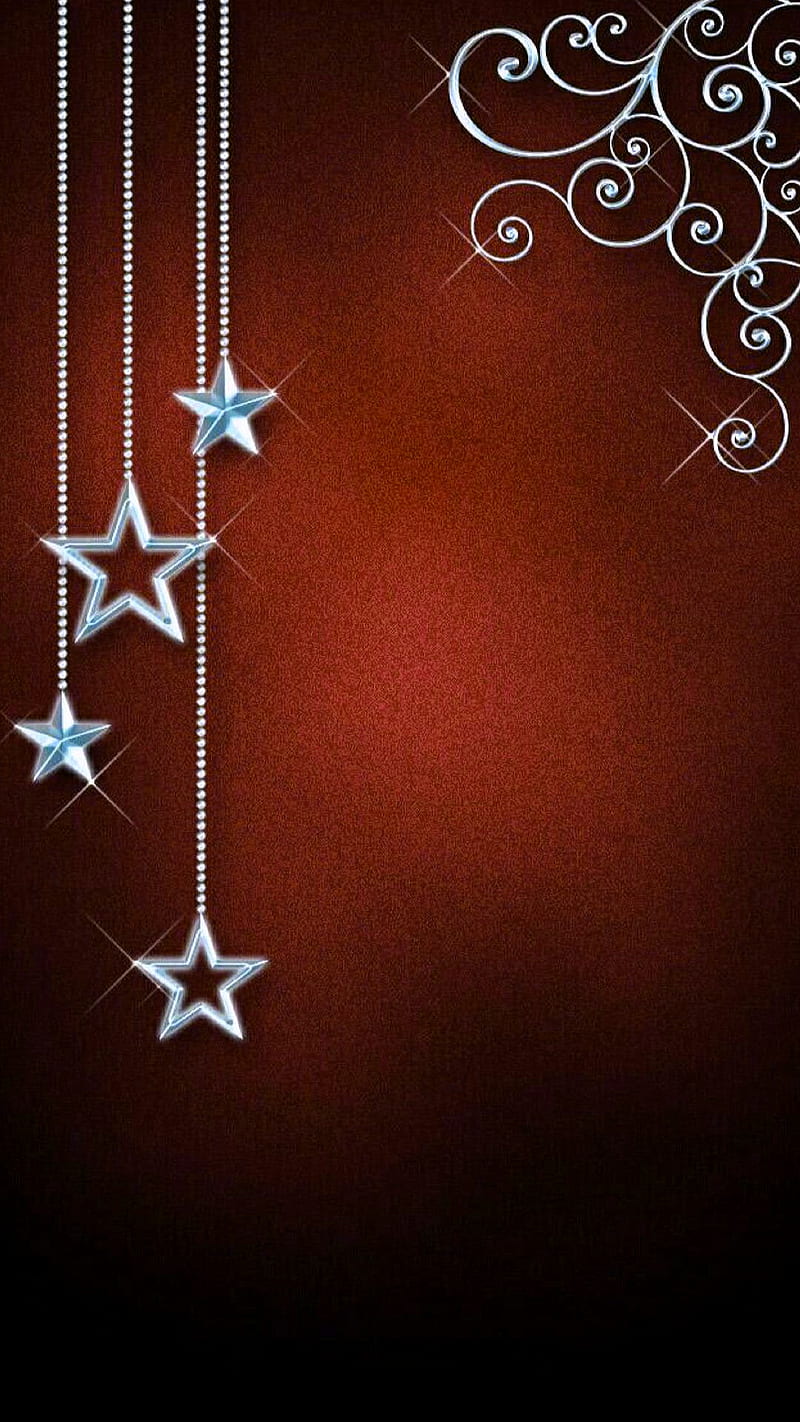 Stars, red, silver, hanged, HD phone wallpaper