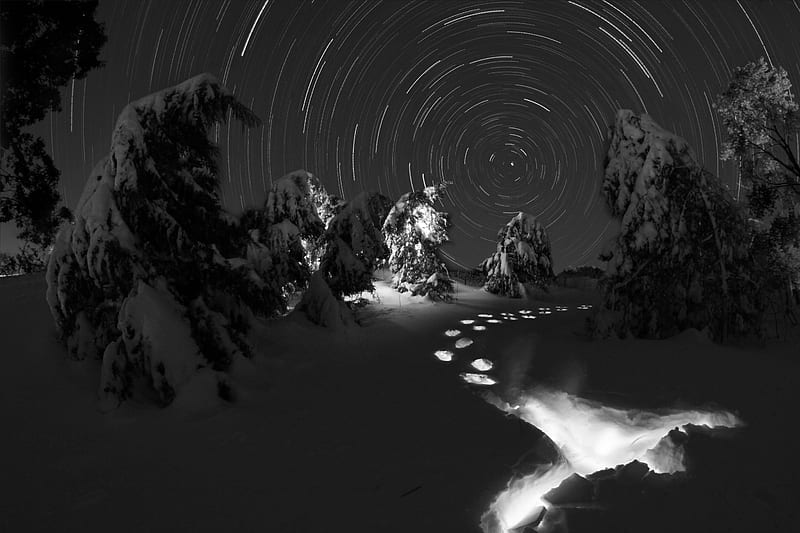 Earth, Night, Star Trail , Winter, HD wallpaper