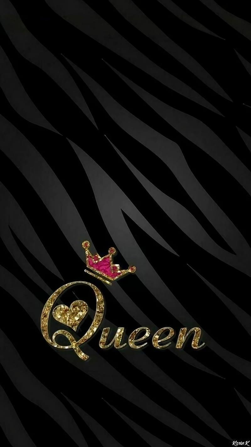 Black Queen, Golden Glitter, zebra background, pink crown, HD phone wallpaper