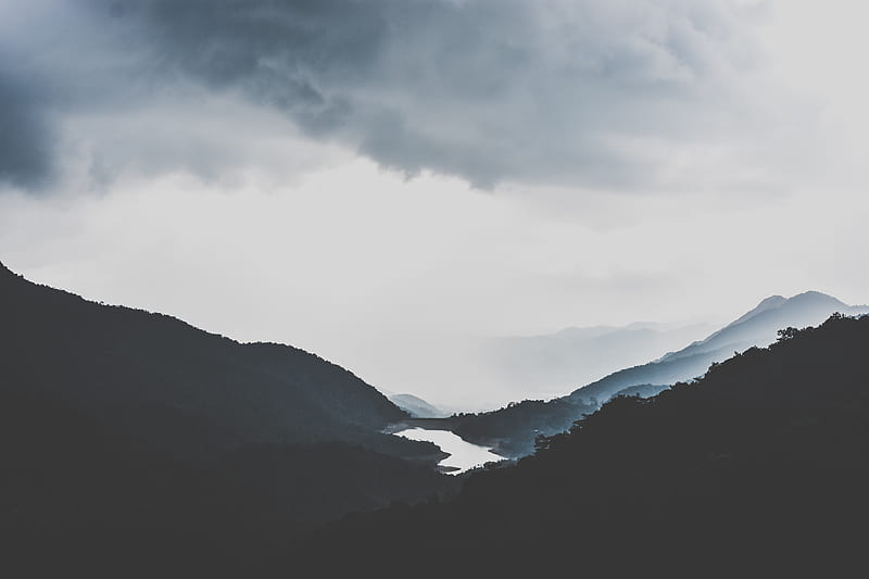 silhouette of mountains under white sky, HD wallpaper