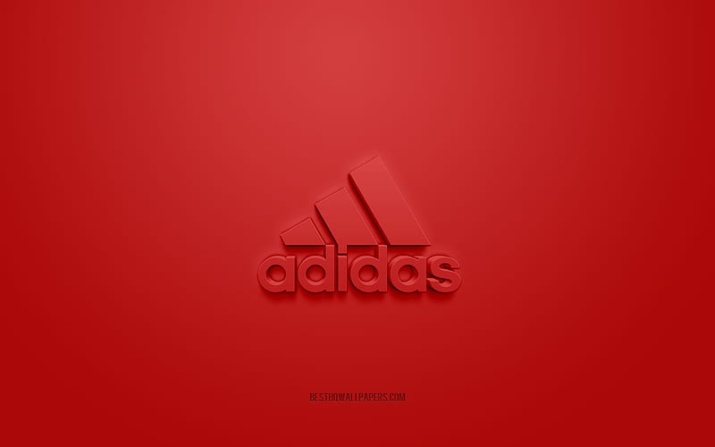 Adidas logo, red background, Adidas 3d logo, 3d art, Adidas, brands logo, red 3d Adidas logo, HD wallpaper