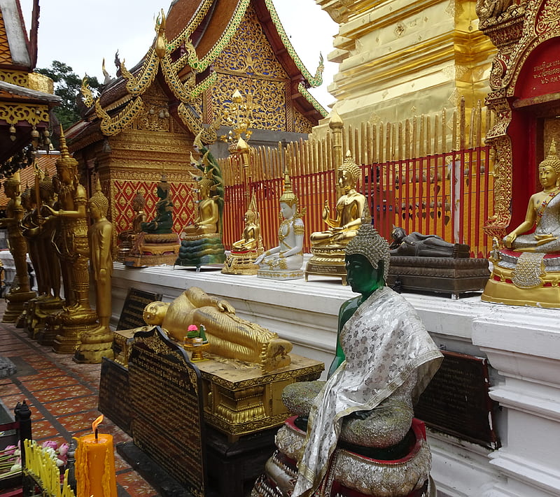 Thailand, boudha, chan mai, gold, respect, HD wallpaper