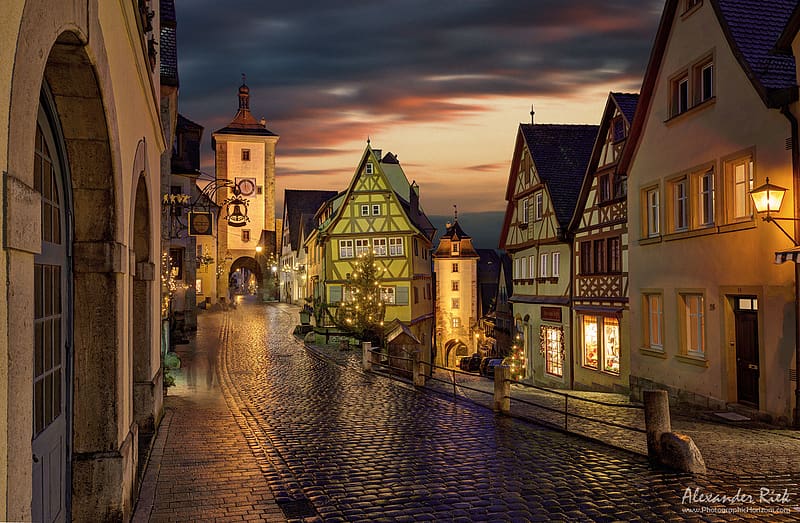 Night, Architecture, House, Street, Germany, , Rothenburg, HD wallpaper