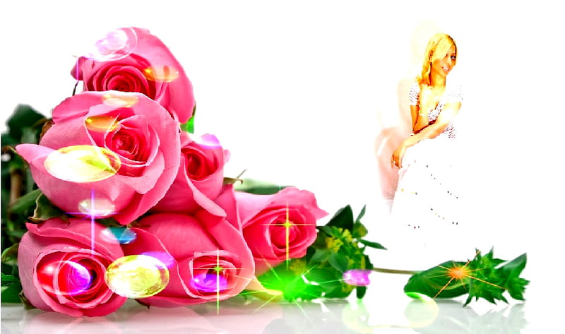 Kanchan Bagari: Rose , red, kanchan bagari, roses, cute, fantasy, girl, love, heart, pink, HD wallpaper