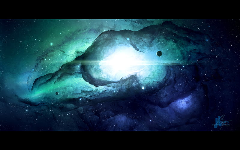Nebula, green, space, blue, star, HD wallpaper