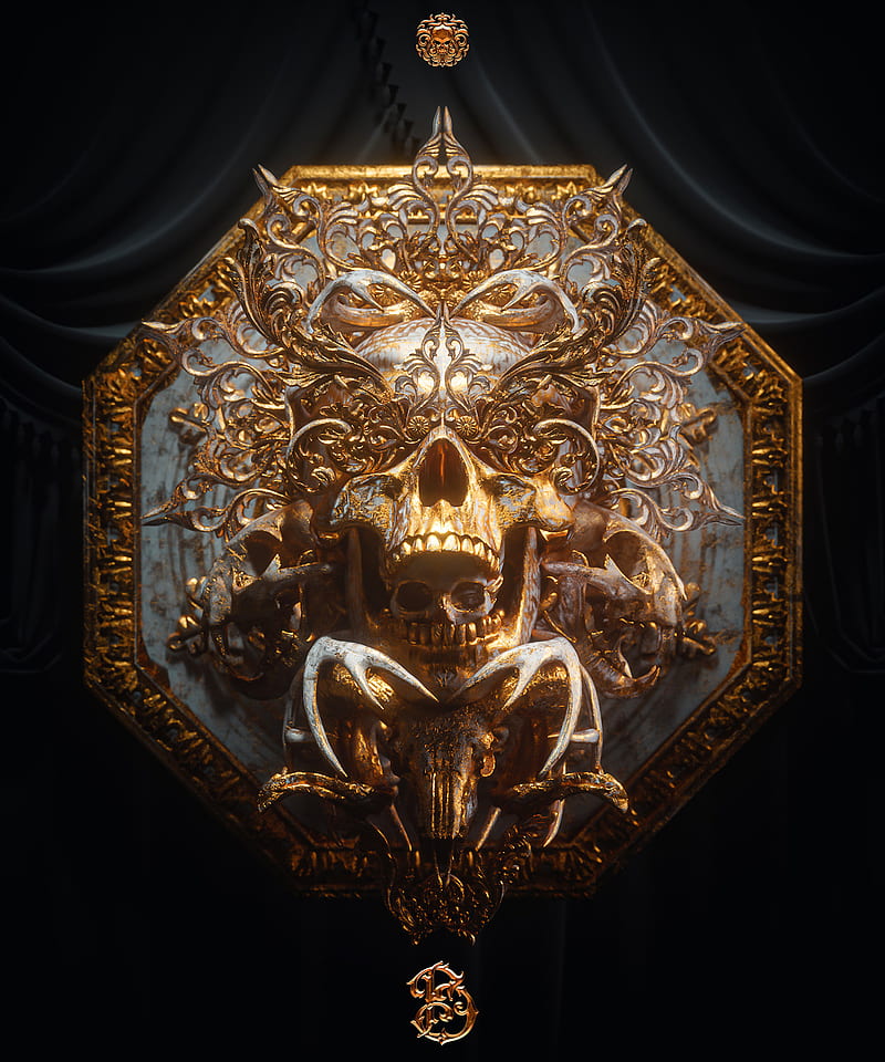 billelis, skull, black background, 3D, HD phone wallpaper