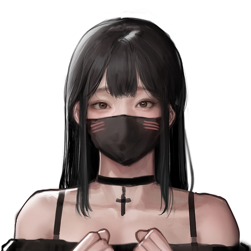 anime girl with black hair and black eyes