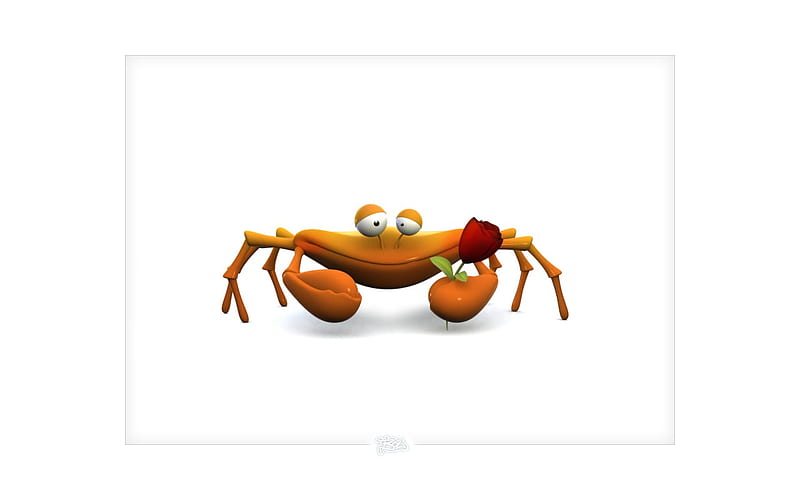 Little Creature In Love !!!, 3d-art, red, cancer, brown, rose, white, abstract, crab, HD wallpaper