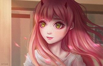 Cute Anime Girl Pink Hairs Red Eyes, anime-girl, anime, artist, artwork, digital-art,, pink, HD wallpaper