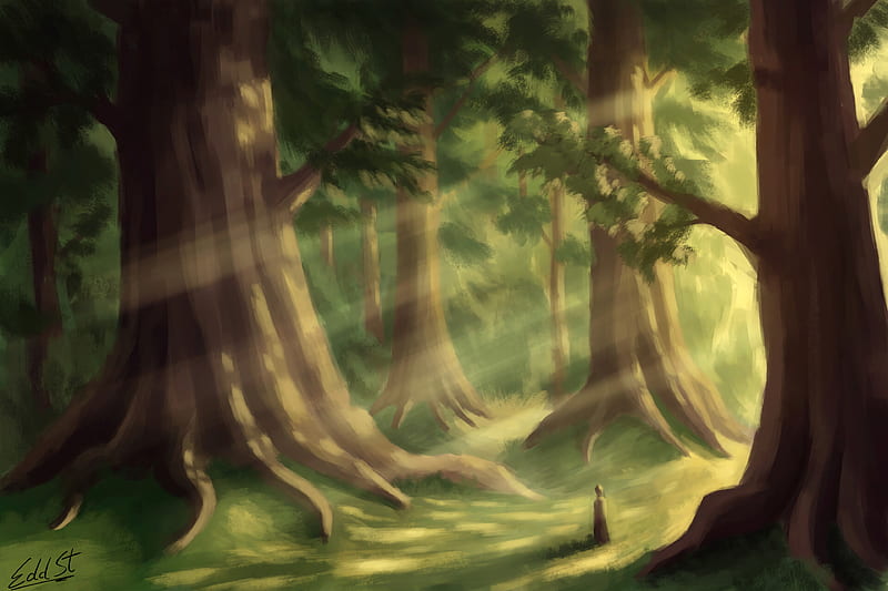 silhouette, forest, alone, trees, art, HD wallpaper