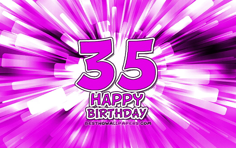 Happy 35th birtay purple abstract rays, Birtay Party, creative, Happy 35 Years Birtay, 35th Birtay Party, 35th Happy Birtay, cartoon art, Birtay concept, 35th Birtay, HD wallpaper