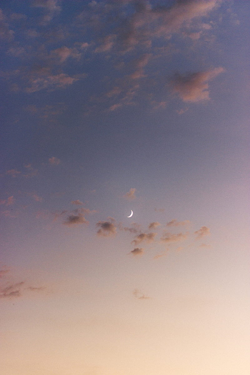 moon, sky, clouds, dusk, HD phone wallpaper