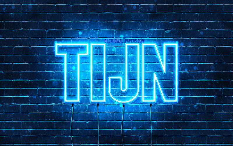 Tijn with names, Tijn name, blue neon lights, Happy Birtay Tijn, popular dutch male names, with Tijn name, HD wallpaper
