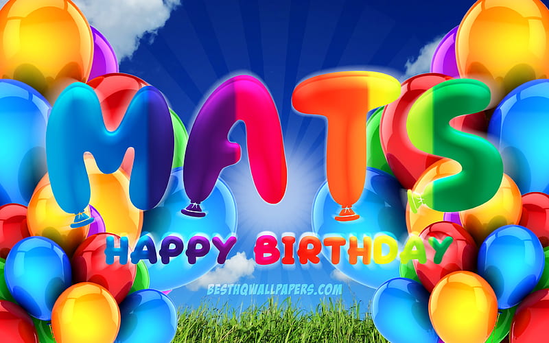 Mats Happy Birtay cloudy sky background, popular german female names, Birtay Party, colorful ballons, Mats name, Happy Birtay Mats, Birtay concept, Mats Birtay, Mats, HD wallpaper