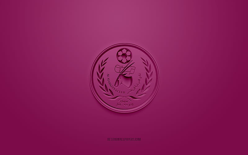 Al-Markhiya SC, creative 3D logo, burgundy background, Qatar Stars League, 3d emblem, QSL, Qatar Football Club, Doha, Qatar, 3d art, football, Al-Markhiya SC 3d logo, HD wallpaper