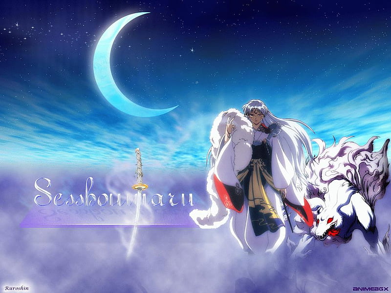 Sesshomaru, moon, demon, crescent, inuyasha, HD wallpaper