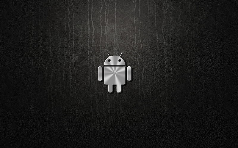 Android metal logo, gray background, HD wallpaper