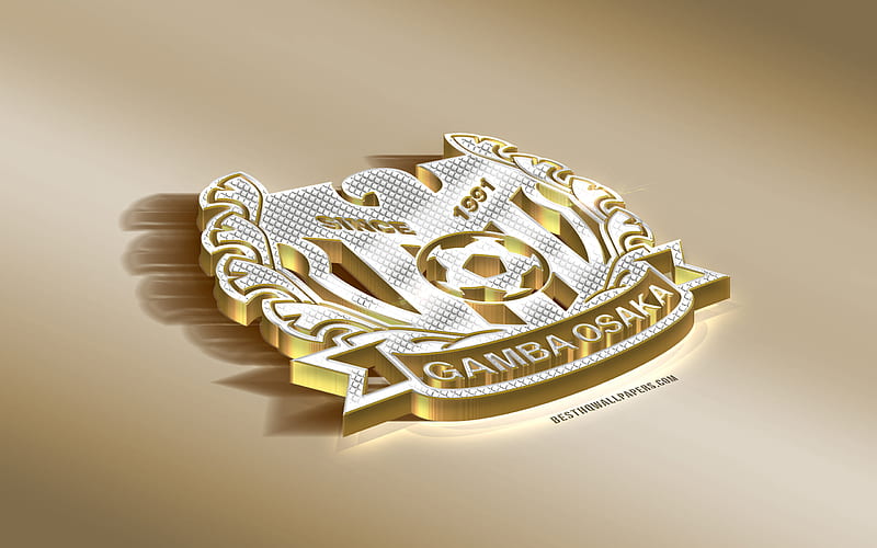 Gamba Osaka, Japanese football club, golden silver logo, Osaka, japan, J1 League, 3d golden emblem, creative 3d art, football, HD wallpaper