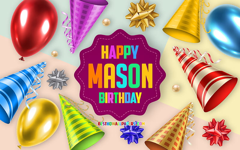 Happy Birtay Mason, Birtay Balloon Background, Mason, creative art, Happy Mason birtay, silk bows, Mason Birtay, Birtay Party Background, HD wallpaper