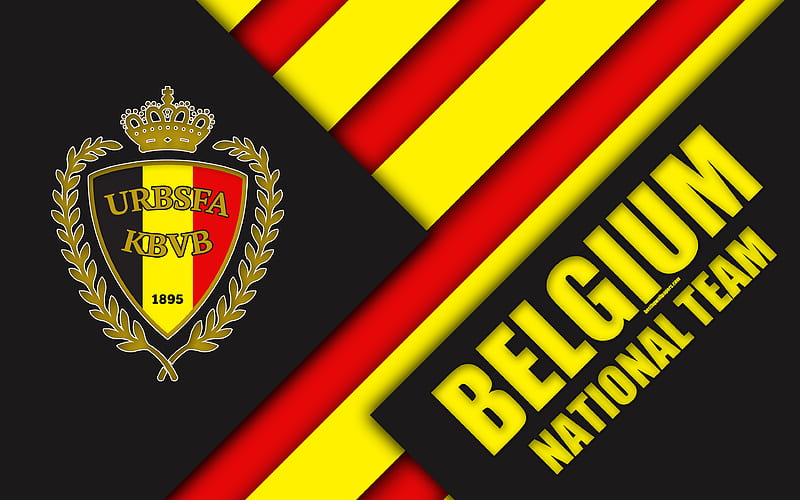 Belgium national football team emblem, material design, black and red abstraction, logo, football, Belgium, coat of arms, Belgian Football Association, HD wallpaper