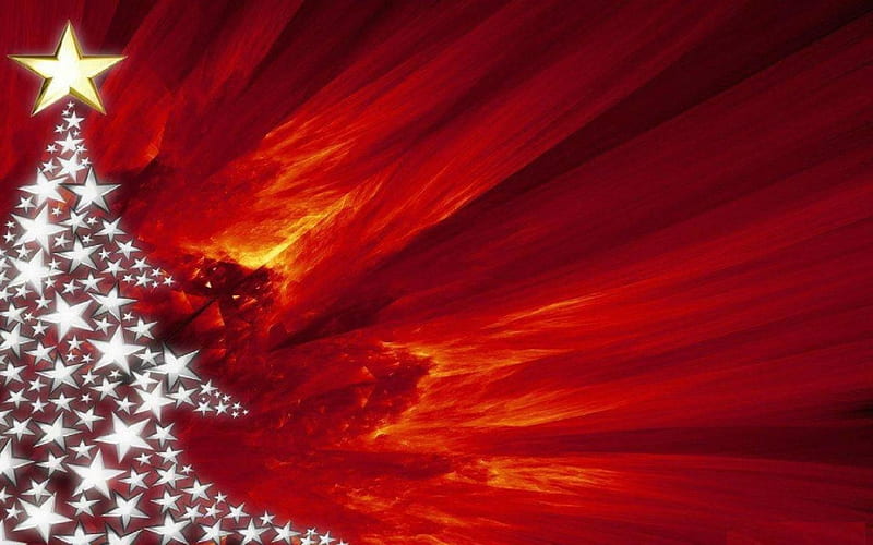 Christmas in Art, red, stars, tree, background, xmas, lights, HD wallpaper