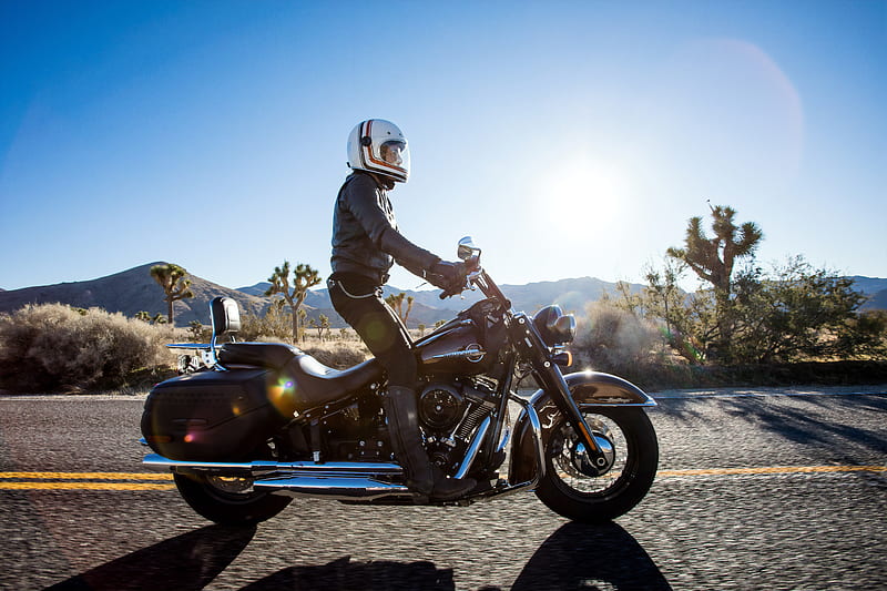 man on black cruiser motorcycle in highway, HD wallpaper