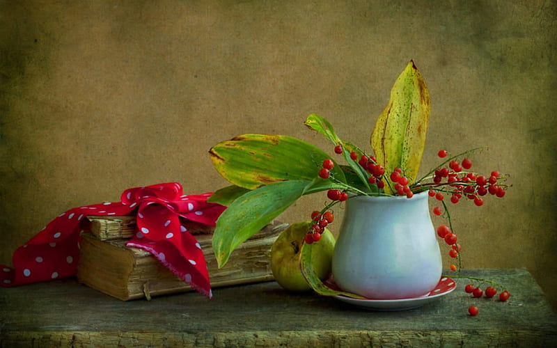 Still life, book, flowers, jar, HD wallpaper